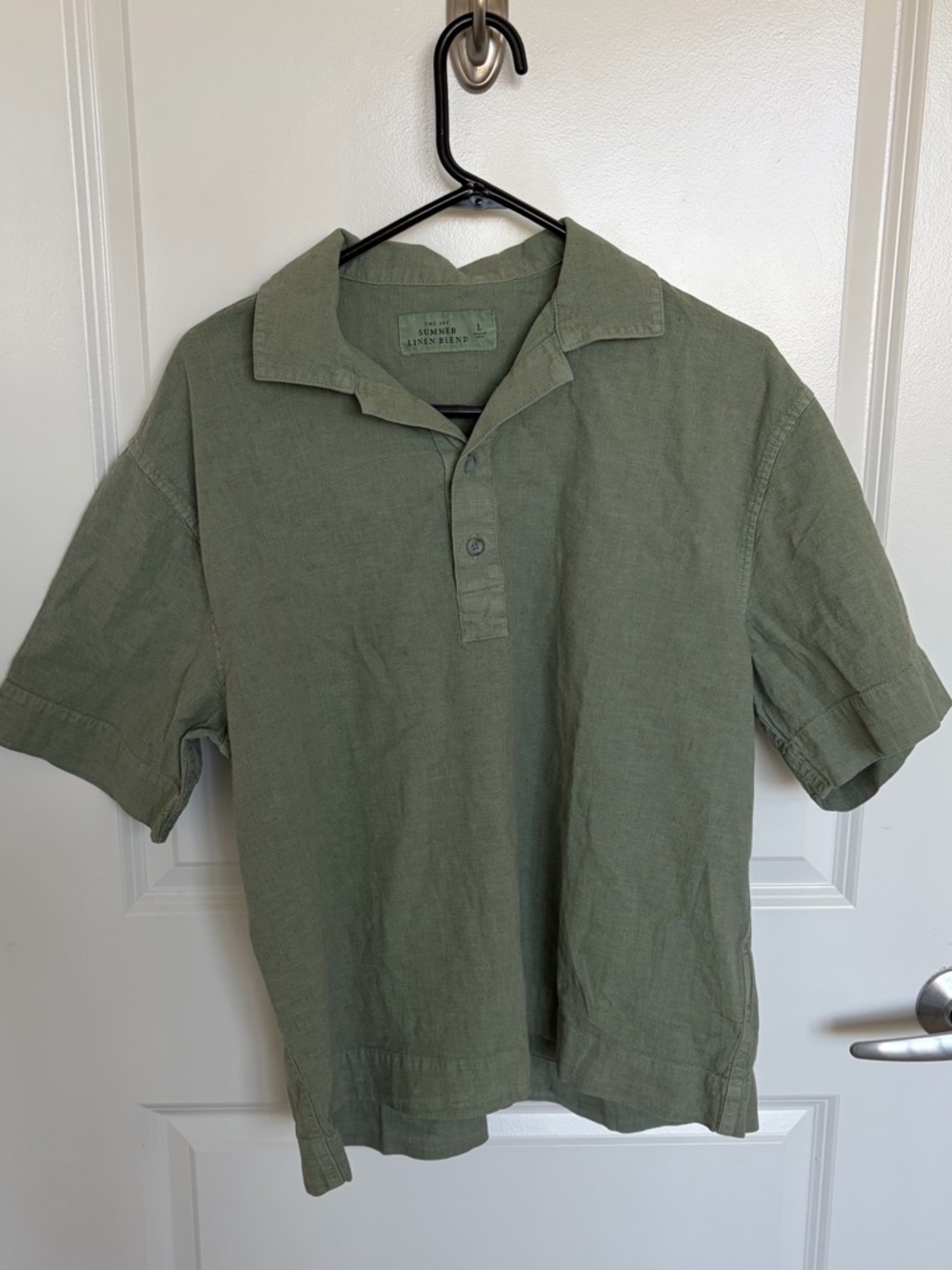 Abercrombie Summer Linen Blend Popover L Green - Picture 2 of 5